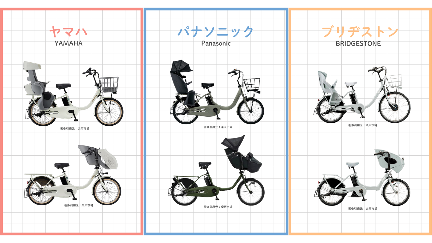 子ども乗せ電動アシスト自転車で人気メーカー「ヤマハ」「パナソニック」「ブリヂストン」を比較